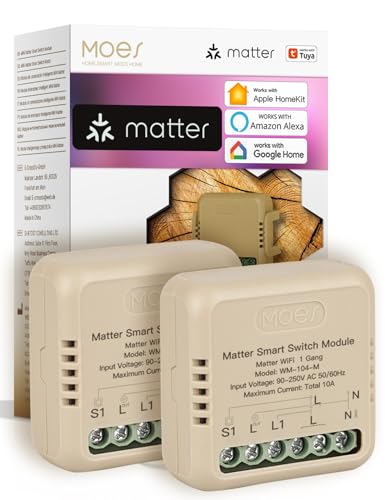 MOES Smart Switch, Matter over WiFi, Smart Switch DIY Module, Neutral Line Required, Remote Control Control, Scheduled Light Switch, Works With Alexa/Apple Home/Google Home - 10A (2 Pack)