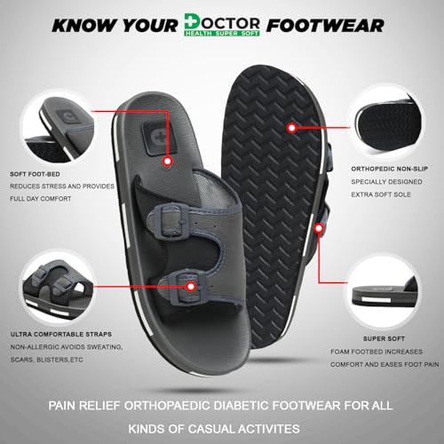 Image of DOCTOR HEALTH SUPER SOFT Men Comfortable Double Strap Slippers with Adjustable Buckles, Cushioned Footbed and Anti Slip Sole, Casual Everyday Wear Sliders for Indoor and Outdoor Use