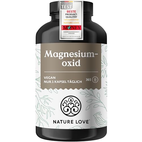NATURE LOVE Magnesiumoxid - 365 Kapseln 660mg (davon 400mg elementares Magnesium) pro Kapsel laborgeprüft hochdosiert vegan in Deutschland produziert