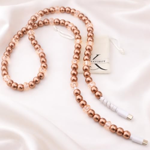 Image of Cute Beaded USB Cable Type C Phone Charger for iPhone or Android Fast Charging Colorful 3.3ft Cord for Smartphones (Bronze)