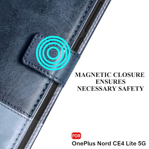 Image of TheGiftKart Flip Back Cover Case for OnePlus Nord CE 4 Lite 5G | Dual-Color Leather Finish | Inbuilt Stand & Pockets | Wallet Style Flip Cover for OnePlus Nord CE4 Lite (Faux Leather, Blue & Sky)