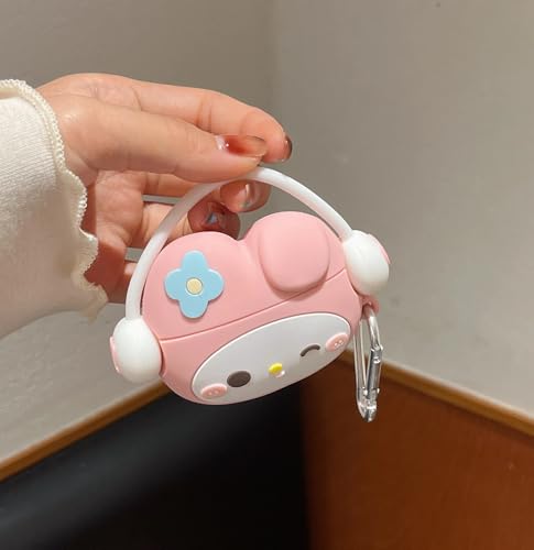 Image of Meyaar Earphone Case Cover Compatible for Realme Buds T300 & T310, Soft Silicone Skin Case Cover Shock-Absorbing Protective Case with Keychain for realme Buds T310 & T300 Only (Headphone Peach Kitty)