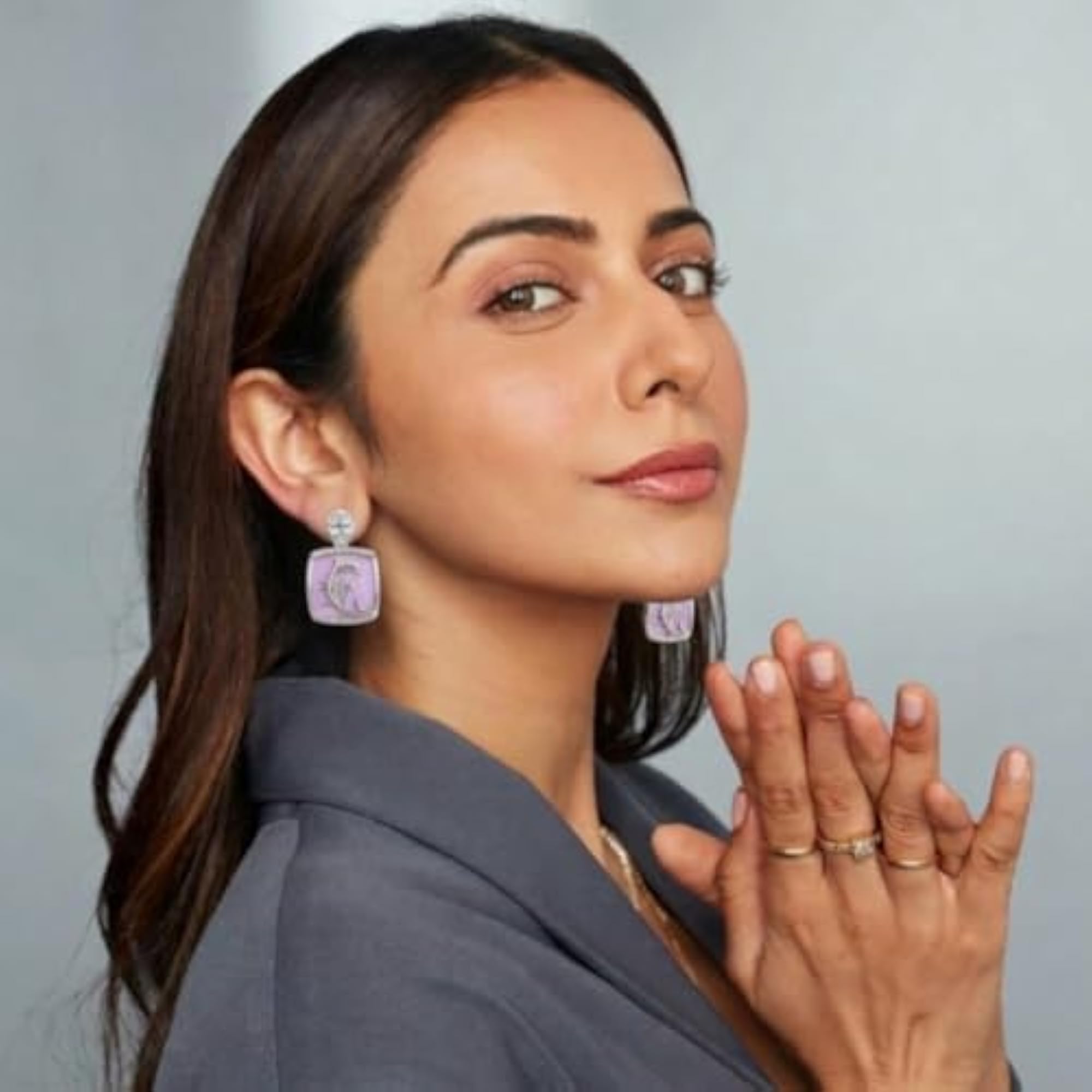 Sparkling American Diamond Purple Drop Earrings