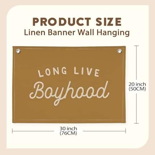 Image of Long Live Boyhood Orange Fall Banner Boy Room Decor,Banner Flag Nursery Playroom Wall Decor for Boys Bedroom Living Room Dorm Toddler Decorations for Kid Banner Wall Hanging Flag Linen Banner 30x20