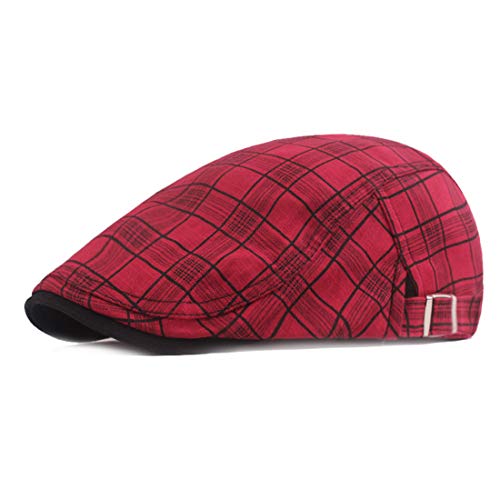 Image of Men's Plaid Striped Newsboy Ivy Flat Driving Golf Cap | Colored plaid longshoreman cap with vintage Irish design, great for driving, golf, daily outdoor casual street wear