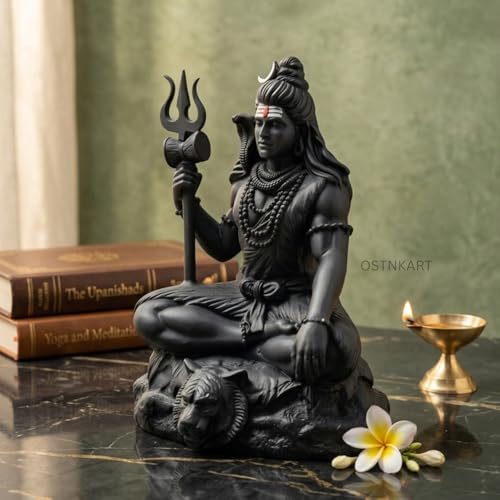 Image of Shiva Statue Car Dashboard Idol 3.5 Inch Black, Resin Shiv Ji for Birthday,Annivesary, Home & Office Pooja Room,Living Room Show Piece New House Warming Gift (Size: L-7 x W-5 x H-9 cm)