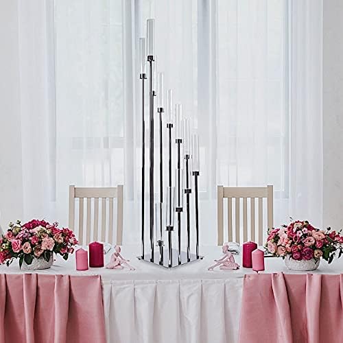 57-Inch Tall Silver Candelabra Candle Holder Centerpiece Glass - Wedding Reception Party Dining Table Home Decorations