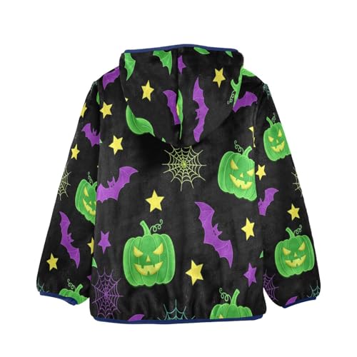 Halloween Pumpkins Bats Spiders Toddler Fleece Jacket Girl Boys Hooded Fleece Jacket Coat Warm Outwear Zip-up 3-10T2
