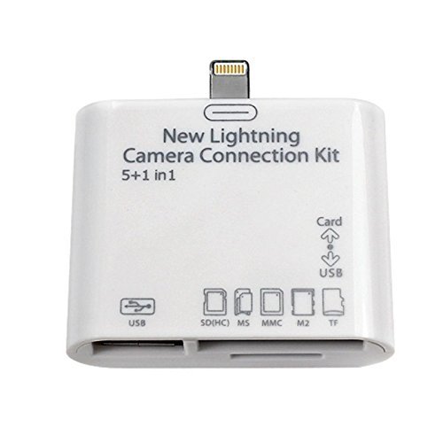 CLWHJ 5-in-1 Card Reader Connection Kit for 8 Pin to USB 2.0 HUB Sd (Hc)/ms/m2/tf Card Reader 5 in 1 Camera Connection Kit Card Reader for iPad 4/ iPad Mini(5 in 1)(ipad-white-01)