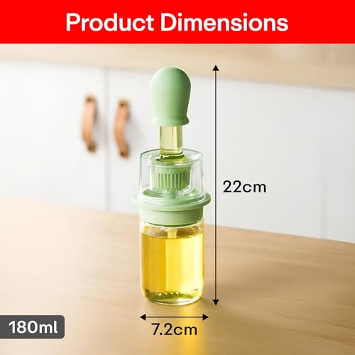 Image of PRIME PICK 2-in-1 Oil Dispenser Bottle With Silicone Brush Dual-Use Design For Pouring & Basting,180Ml Leak-Proof Glass Bottle,Measuring Scale For Cooking,Grilling,Baking,Green