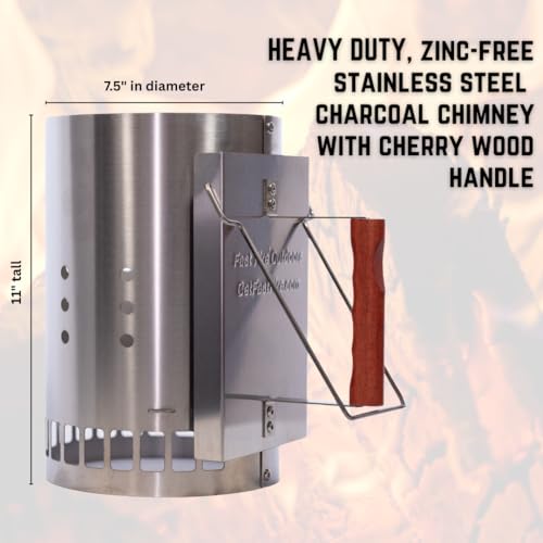 Stainless Steel Charcoal Chimney Starter - Rust Resistant BBQ Coal Lighter with Patented Insert, Cool-Touch Handle, 18 Fire Starters for Grills. Outdoor, Camping - Thumbnail 3