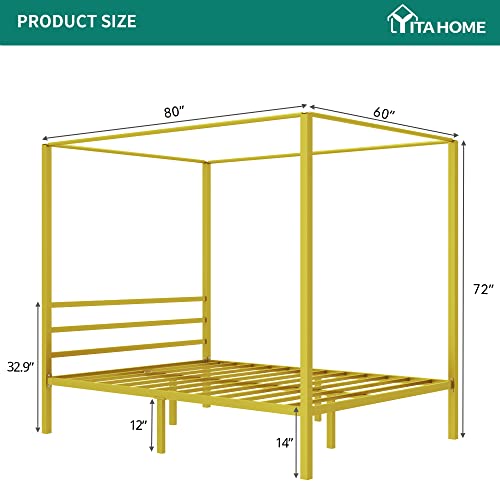 Yitahome MAYIH0008680MA Metal Four Poster Canopy Bed Frame 14 Inch Platform With Built-In Headboard Strong Metal Slat Mattress Support, No Box Spring Needed, Gold thumb #1