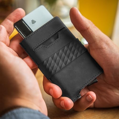 The Smith Wallet – Slim RFID Blocking Wallet for Men – Minimalist Front Pocket Wallet with Money Clip Band – Tactical Leather and Metal Wallets for Credit Cards & Cash (Black)2
