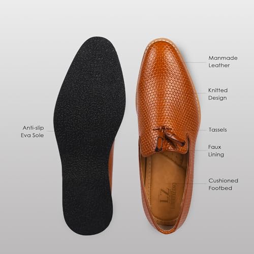 LIBERTYZENO Mens Tassel Knitted Print Manmade Leather Adults Noble Penny Loafers Slip On Shoes for Prom Graduation3