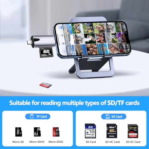 Image of Kinsound Metal Body 4 in 1 with OTG, SD&TF Card Reader for iPhone with Type C,Lighting,Portable Memory Card Reader.Compatible with TF,SD,SDHC,SDXC,MMC,RS-MMC,Micro SDXC for iPhone & Android Phone