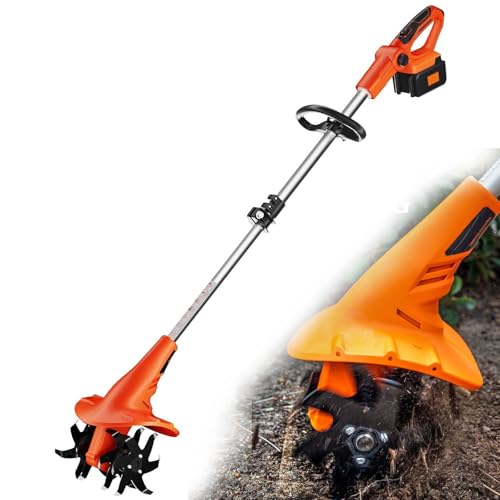 Motozappa da Giardino Senza Fili, coltivatore Elettrico per Terreno, con Batteria da 2,0 A Motozappa alimentata a 280 Giri/min Massimo, 24 Lame in Acciaio, Lavorazione Massima Percorso Profondo 5