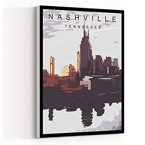 Canvas Wall Art Modern Art Painting Framed 16”x24” Nashville Poster, Tennessee Posters, Vintage Travel Poster Artwork Wall Art for Living Room Bedroom Bathroom Room Office Decor