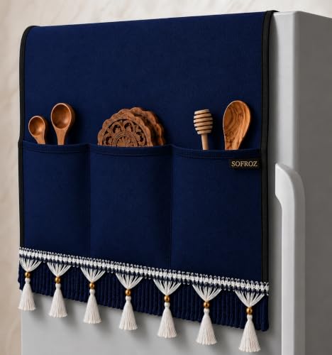 Image of Refrigerator Single Door Cover (130 x 54 cm) (Navy Blue Lace)