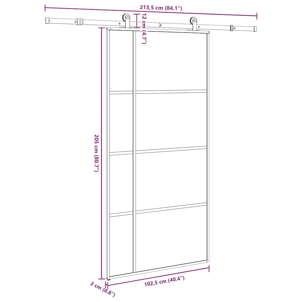 Porte coulissante et kit de quincaillerie 102,5x205cm Verre ESG Matériaux de Construction Noir,3332928