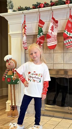 Image of Arshiner Girls Christmas Halloween Long Sleeve Shirts Graphic Stripe Plaid Patchwork Top Tee