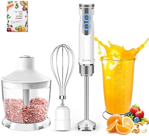 TSYMO 800w Immersion Blender Handheld, 4-in-1 Hand Stick with 6-Speed+Turbo, Mixing Cup, Food Chopper, Whisk Attachment, BPA-Free