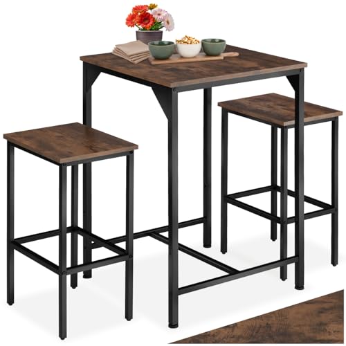 tectake® Ensemble de Bar 3 pièces, Table Haute 60 x 60 x 91 cm et 2 Tabouret Bar 40 x 30 x 66 cm, Style Industriel, Table Haute Mange Debout et Tabouret Haut, Cuisine,...