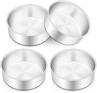 6 Inch Cake Tin, Onader Round Cake Tins Set of 4, Stainless Steel Cake Pan Mould for Baking Christmas Birthday Wedding Layer Cakes, One Piece Design & Heavy Duty, Dishwasher Safe