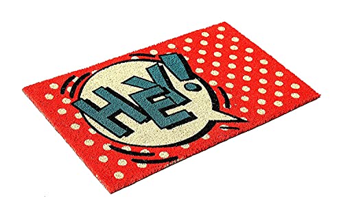 Image of Onlymat inchHey inch Printed Anti-Slip Doormat (Multicolor) Rectangular Shaped Entryway Rug Natural Coir Material with PVC Backing for Outdoor Entrance Home Multipurpose Mats Floor Door Hall Drawing Room Living Room (75cm x 45cm)
