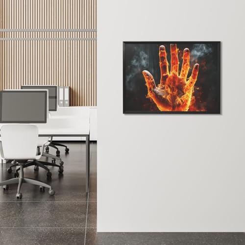 Toile murale encadrée noire anti-fade de feu pour embellir un mur blanc vide