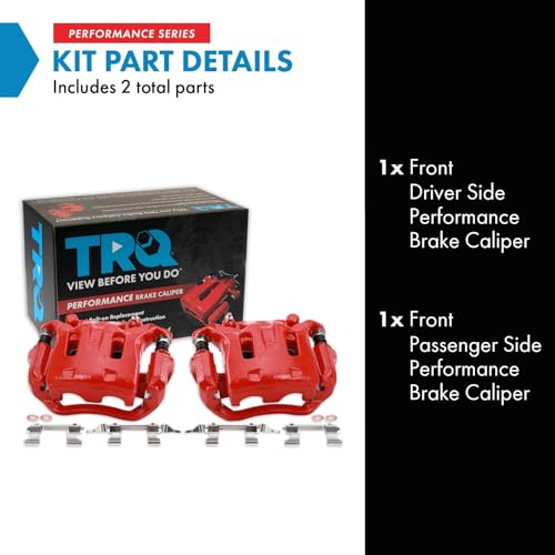 Image of TRQ Performance Front Driver and Passenger Side Brake Caliper Set Caliper Brackets Compatible with 09-14 Nissan 370Z with Dual Piston Front Calipers 15-18 370Z Base 15-18 370Z Touring