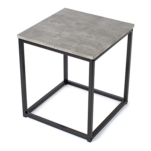 LIVIVO Concrete Effect Coffee & Square Side Table Girder Inspired Metal Frame Rectangular Perfect For Indoor Outdoor Home Interior Tea Coffee Snack Laptop Office Furniture - Grey (Side Table)