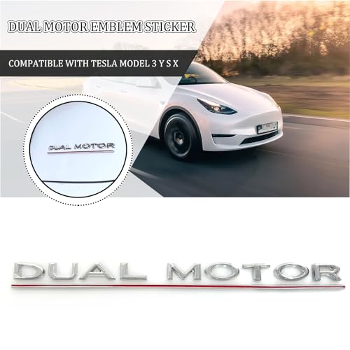 Image of Metal Dual Motor Emblem Badge 3D Letters Sticker Compatible with Tesla Model 3 /Y /X /S Accessories (Silver-Red Line)