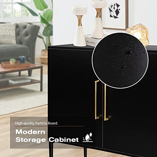 Rehoopex Set Of 2 Black Accent Cabinet- Kitchen Storage Cabinet With Doors, Free Standing Cabinet Wood Buffets & Sideboards 2Pc #TOP3