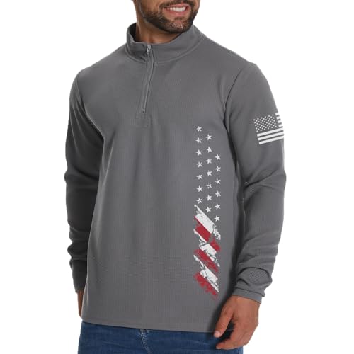 H HYFOL Mens Sweatshirt Waffle American Flag USA Patriotic Graphic Quarter Zip Stand Collar Casual Pullover4