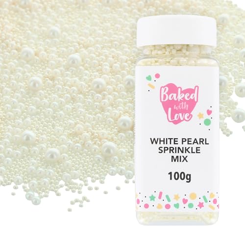 White Pearl Sprinkles By Baked With Love | 100g | Mother Of Pearl Sugar Cake Sprinkles Edible Cake Decorations Sugar Balls For Cupcakes