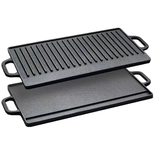 WMFASBAG Cast Iron Griddle Plate Double Sided Grill Pan with Double Handles Grill Plate for Steaks Broil Bread Eggs Pancakes Vegetables