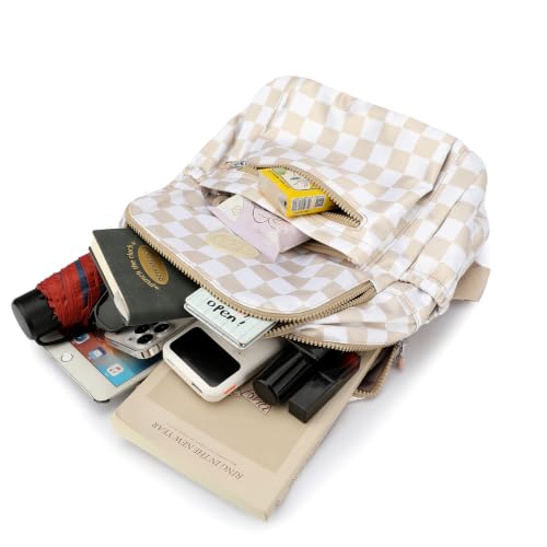 Image of Tanweibago Mini Nylon Women Backpacks,11L Small Ladies backpacks Casual Lightweight Women Shopping Travel Daypack (Checkered Beige)