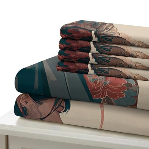 Housse de Couette Fermeture Éclair Parure de Lit Impression 3D Japon
