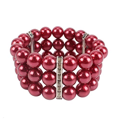 Kosmos-Li Multi Layer Pearl Strand Necklace Bracelet And Earring Imitate Burgundy Pearl Jewelry Set #TOP4
