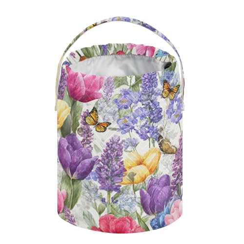Image of ElliTarr Crochet Bag Yarn Bag with Handle Portable Knitting Project Bag Travel Yarn Storage Organizer Holder Case Tulips Lavenders Purple Butterfly