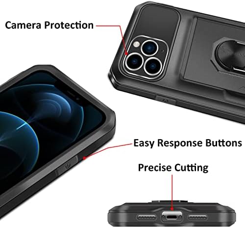 Vunake for iPhone 12 Pro Max Case Wallet Case with Card Holder Ring Kickstand 3 in 1 Hybrid Bumper Cover Rugged Armor Military Grade Shockproof Protective Phone Case for iPhone 12 Pro Max,Black