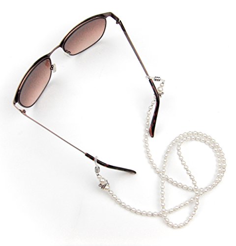 All In One Off White Acrylic Pearl Beads Eyeglass Sunglass Retainer Necklace Chain With Eyeglass Bag And Cleaning Cloth (Kit1) #TOP4
