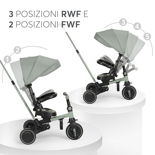 Kikkaboo Triciclo Evolutivo 8 In 1 Aluma, Da 12 Mesi A 5 Anni, Triciclo Passeggino Pieghevole Con Maniglione Per Genitori, Verde - 7