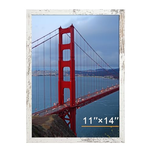 Image of BESCRCL 11x14 Picture Frame Wall Hanging, Engineered Wood Photo Frames for 11 x 14 Picture, Distressed White, 1 Pack