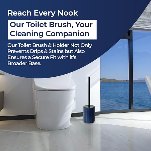 Image of Blue Canyon Berkeley Toilet Brush & Holder, Brush for Bathroom & Office, Plastic Brush Head for Deep Cleaning, Pack of 1, Compact Size, Elegant Design, Odour Free Holder, Blue