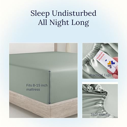 California Design Den Twin Bed Fitted Sheet, Soft 400 Thread Count 100% Cotton, Deep Pocket Bottom Sheet, Cooling Durable Sateen Weave for Adults (Twin, Sage Green)