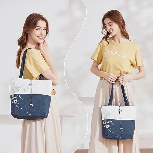 MAZEXY Elegant Vintage Silk Pattern Shoulder Handbag Tote Bag with Pendant and Tassels2