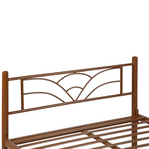 Image of Zyra Metal Extra Single Size Bed Without Storage | Wrought Iron Single Bed with Headboard & Footboard| Sturdy Powder Coated Platform Cot for Bedroom (Zyra Brown)