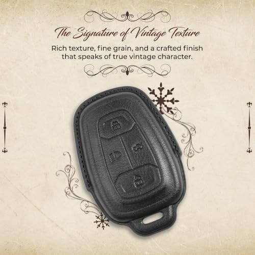 Image of Keyzone Vintage Leather Key Cover Compatible for Tata Nexon | Harrier | Safari | Altroz | Tigor | EV | Punch | Tiago EV Electric 4 Button Smart Key (Black)