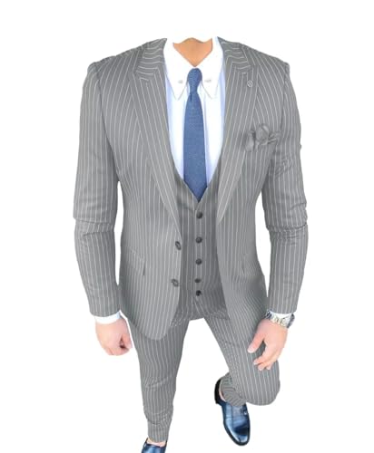 ORBITRAY Suit for Men 3 Piece Striped Blazer Vest Pants Single Breasted Pinstripe Suit Business Set2